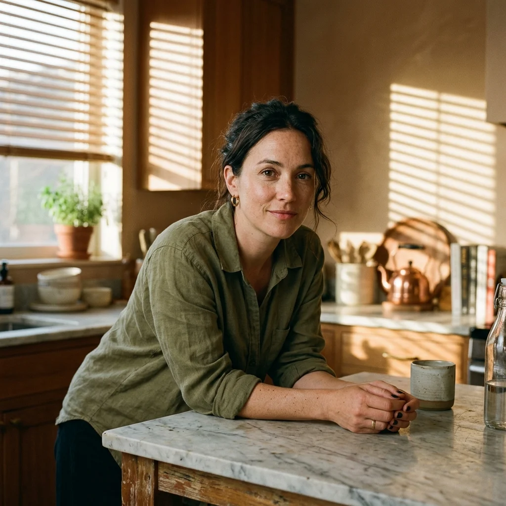 Sunlit kitchen portrait