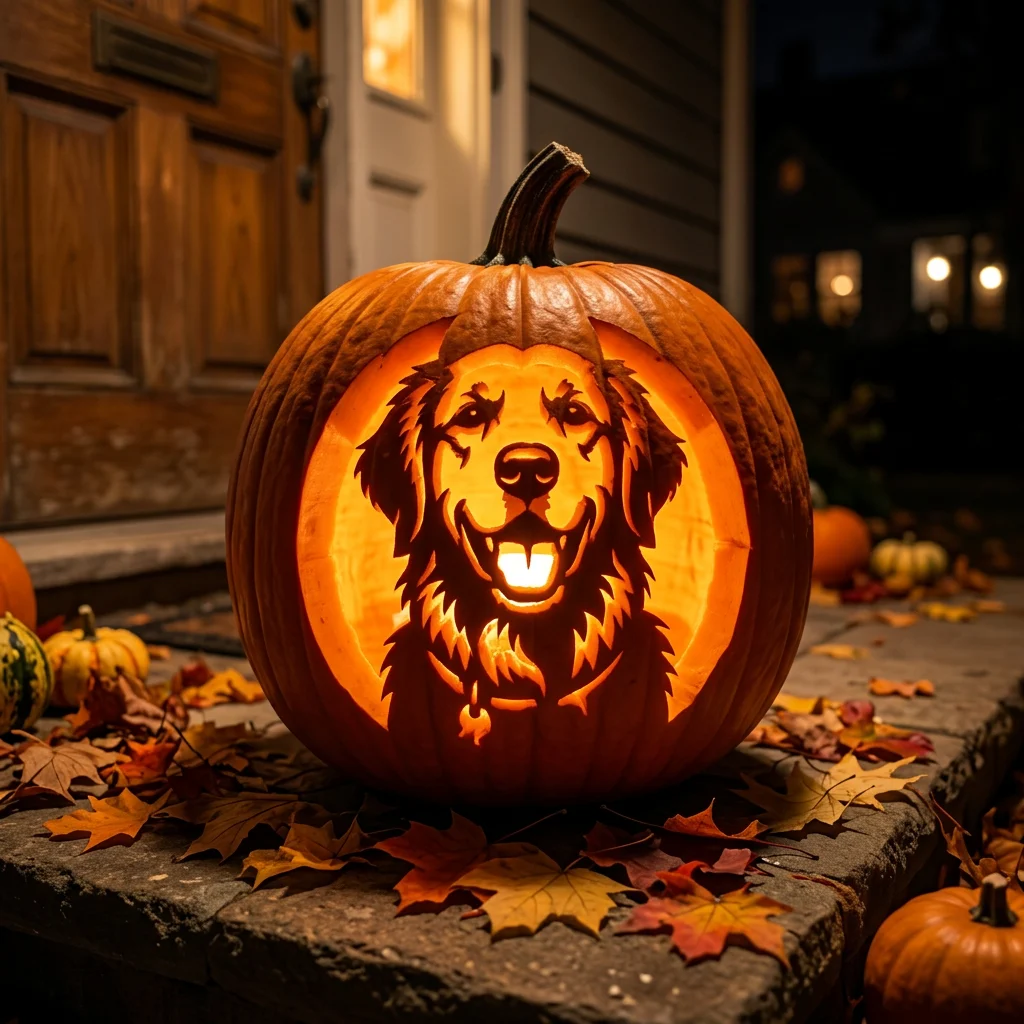 Carved dog, lit
